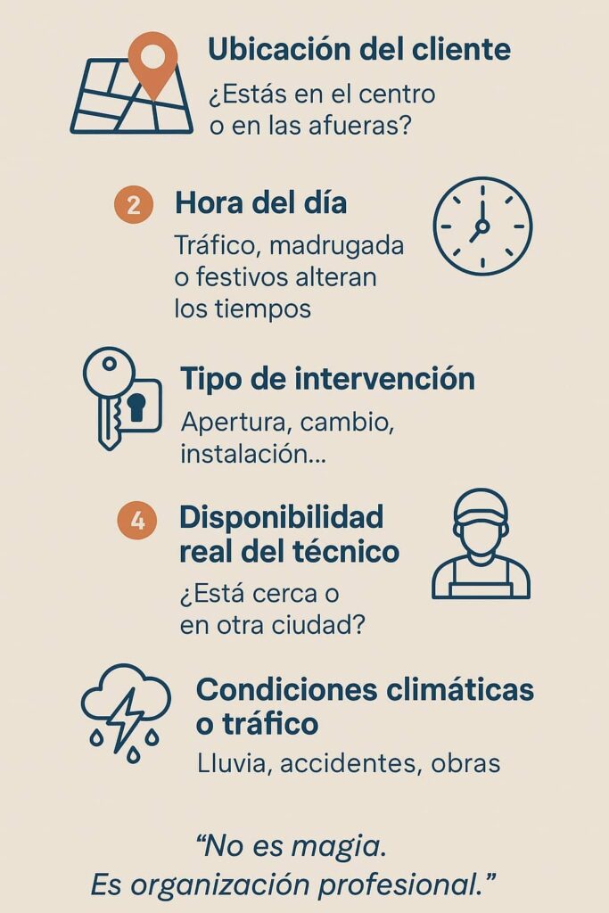 Factores que influyen en el tiempo de llegada de un cerrajero de urgencia